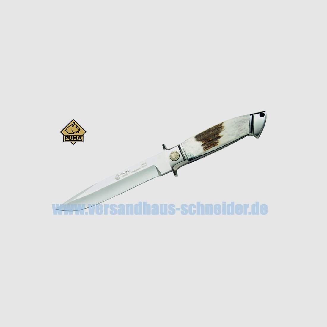 Puma Jagdmesser Cougar, Stahl 1.4112, Hirschhorn, Sattellederscheide (P18)