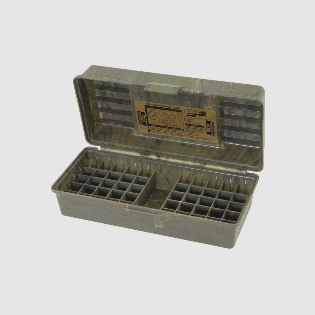 MTM Shotgun Shell Box SF-50-12-09 wild camo with carrying handle for 50 shotgun shells .12