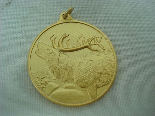 Jagdmedaille Hirsch-gold - 40 mm, Ring und Öse