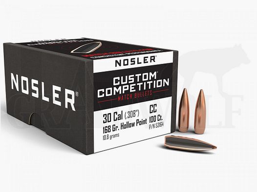 .308 / 7.62 mm 168 gr / 10.9 g Nosler Custom Competition HPBT Bullets 100 pieces
