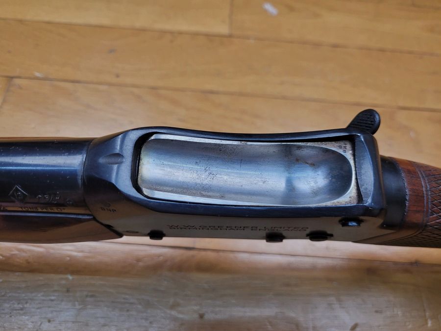 Sehr schöner Martini Greener GPMKII – Kaliber 12/70 – Take Down – Prüfung 1300 bar – Ca. 1975 – Ultra stabil – Mechanik top – Wunderschönes Holz – Originalbrünierung zu 99% – Weitmaul – Spiegel-Lauf – Ausgezeichneter Zustand, Bild 17 von 31
