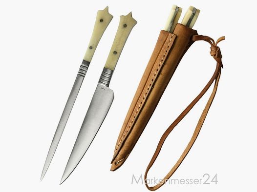 Medieval cutlery set knife fork leather sheath bone skewer small