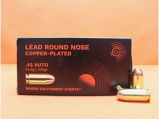 GECO cartridge .45Auto GECO 230grs CLRN (2403090) box of 50 cartridges (Green Range)/ 14.9g lead round nose copper-plated