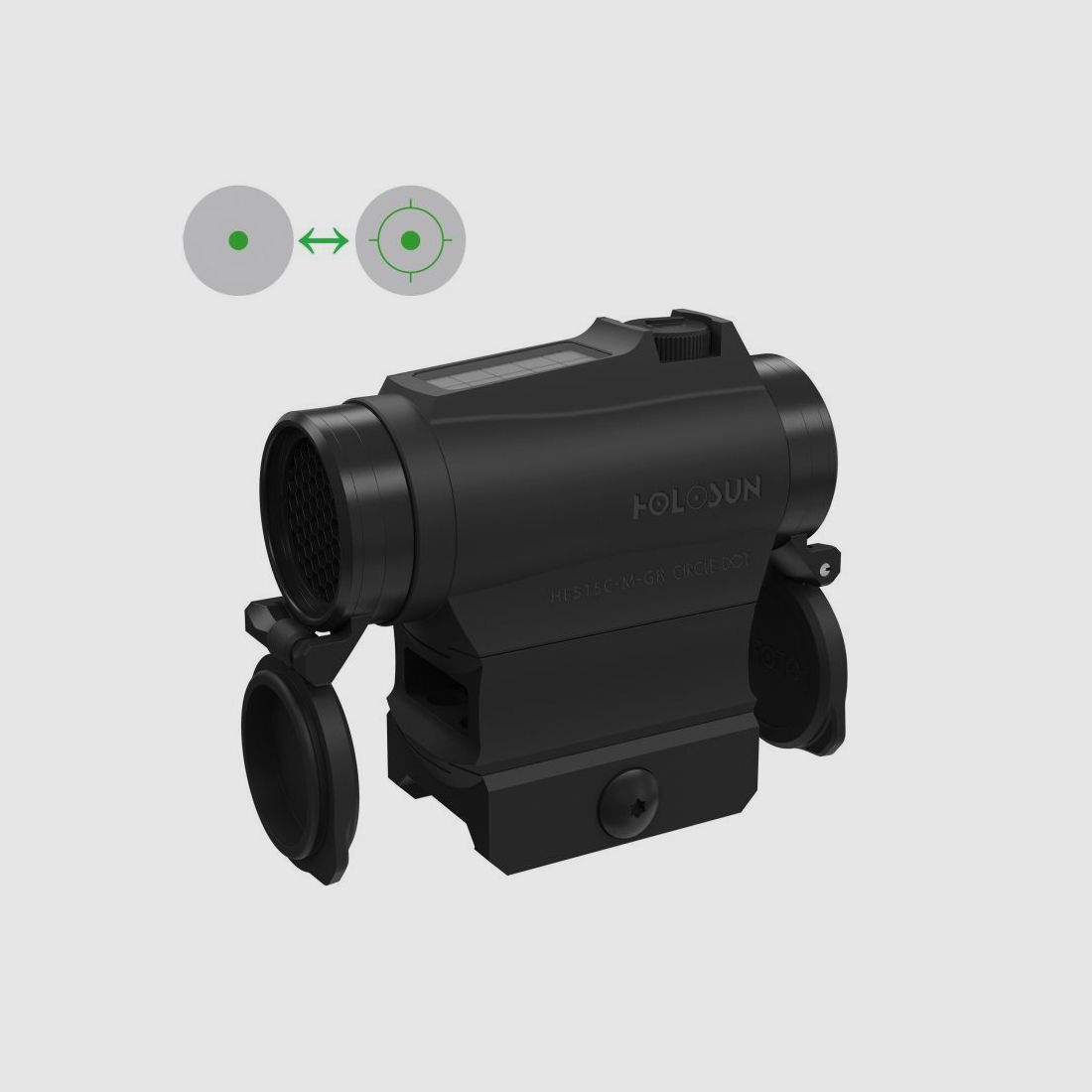Holosun HE515C-M-GR Mirino Reflex con Reticolo Verde: Punto 2MOA & Punto Circolare 65MOA, immagine 8 di 8