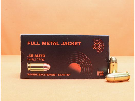 Patrone .45Auto GECO 230grs FMJ (2317714) VE 50 Patronen/ 14,9g Vollmantel (.45ACP)