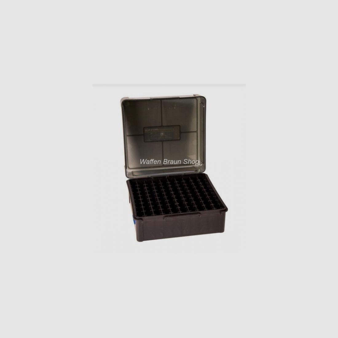 Frankford Arsenal ammunition box #1003 with hinge for 100 cartridges .38 Spec., .357 Mag., .32 S&W
