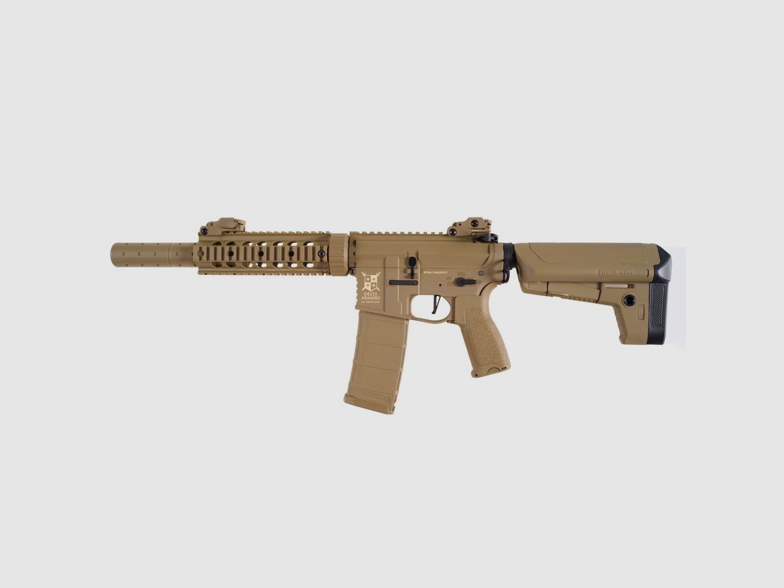 AR15 SilentOps 7 pulgadas CHARLIE Tan S-AEG Rifle Airsoft Libre a partir de 18 Años | Delta Armory