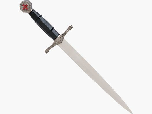 Dolch der Templer schwarz mit rotem Kreuz auf dem Knauf