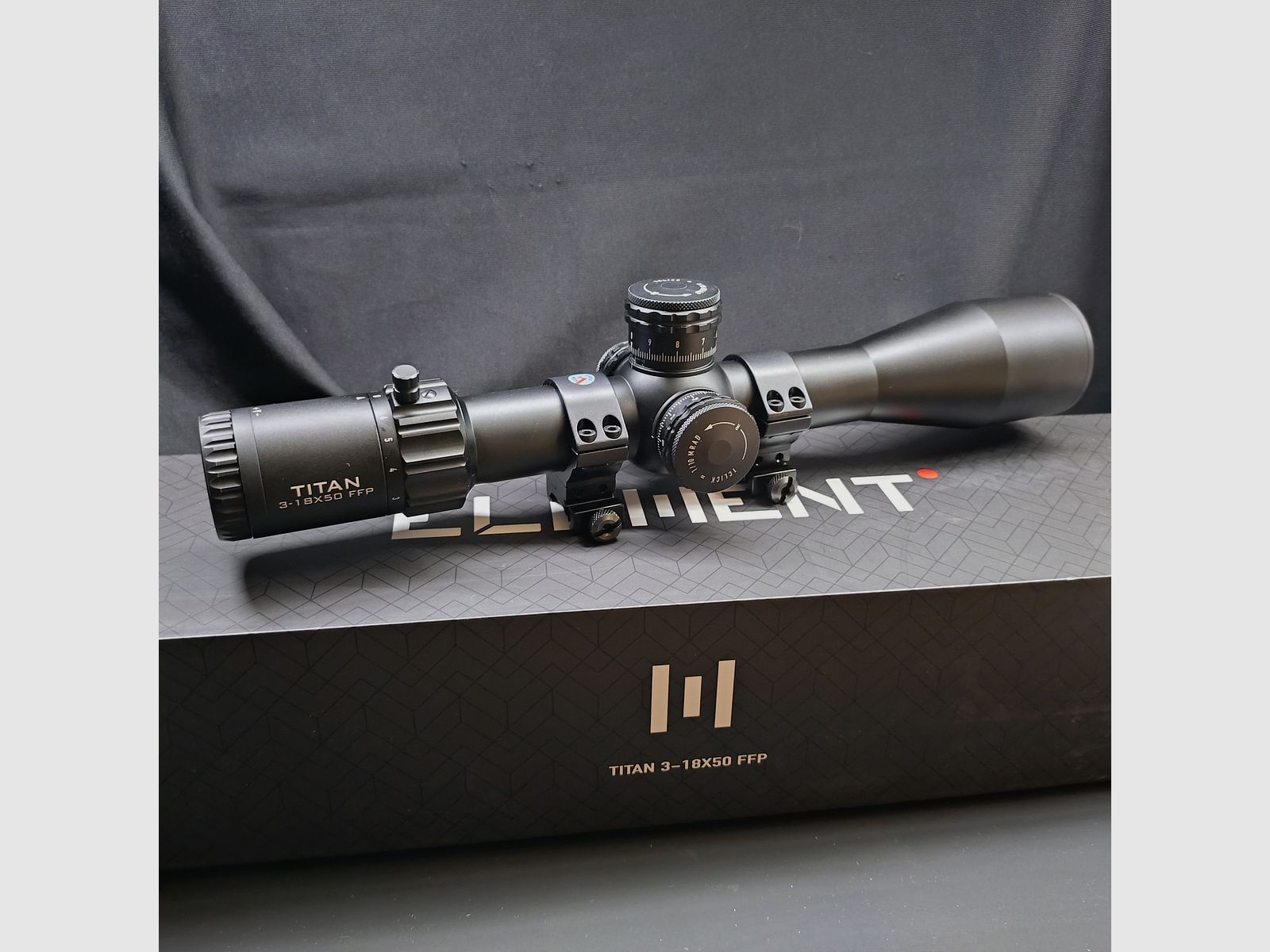 scope ELEMENT Titan 3-18x50 FFP APR-2D MRAD / incl. adjustable scope mount from Sportsmatch UK - ATP 94, 34mm high, for Weaver/Picatinny