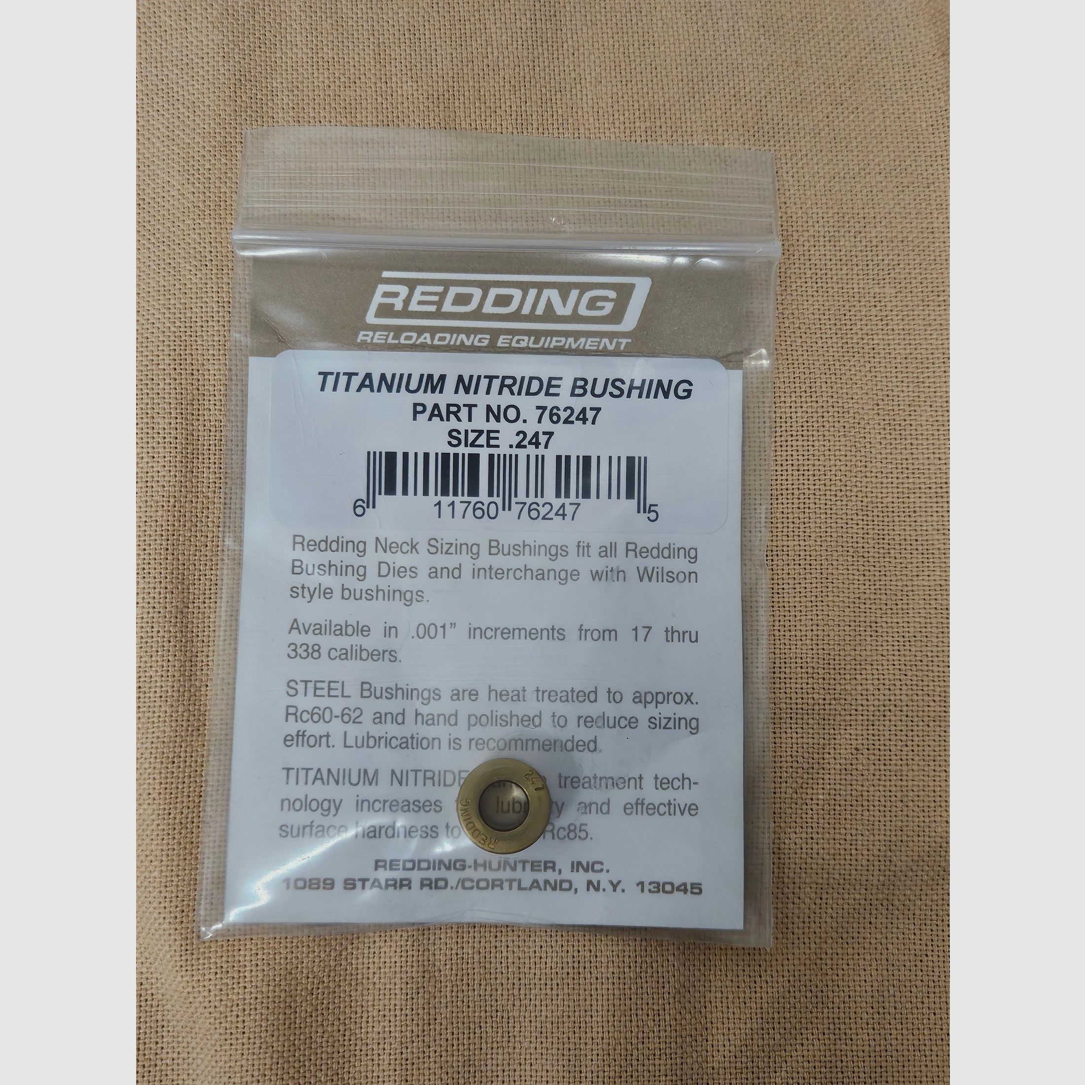 Redding Bushing .247 Titannitrid beschichtet. Für Matrizen Typ "S" Kalibriermatrize, Art.-Nr.: 76247