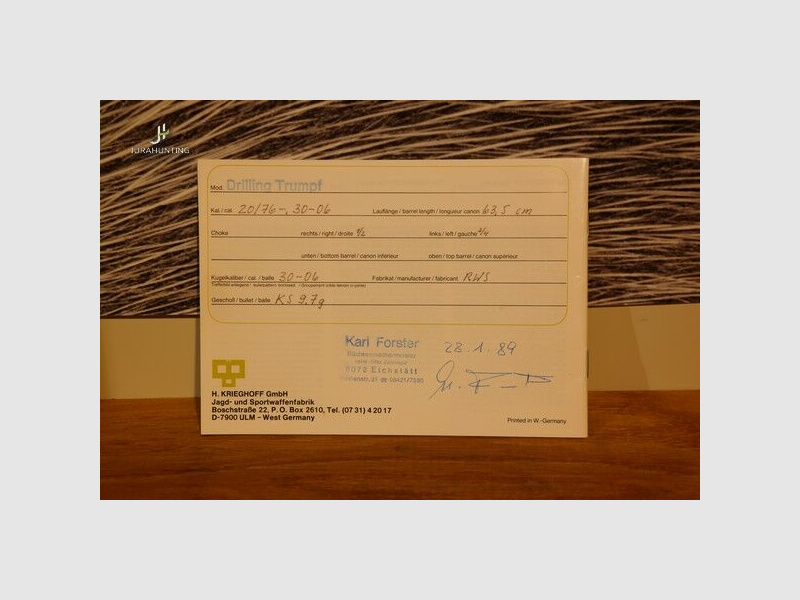 Krieghoff Trumpf; .30-06Spring, 20/76 EL 5,6x50R; 3-12x56 Zeiss