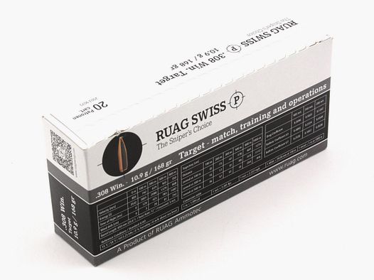 Ruag SwissP Target 308 Win, FMJ, 10.9 g 168gr ., 20 Stk.