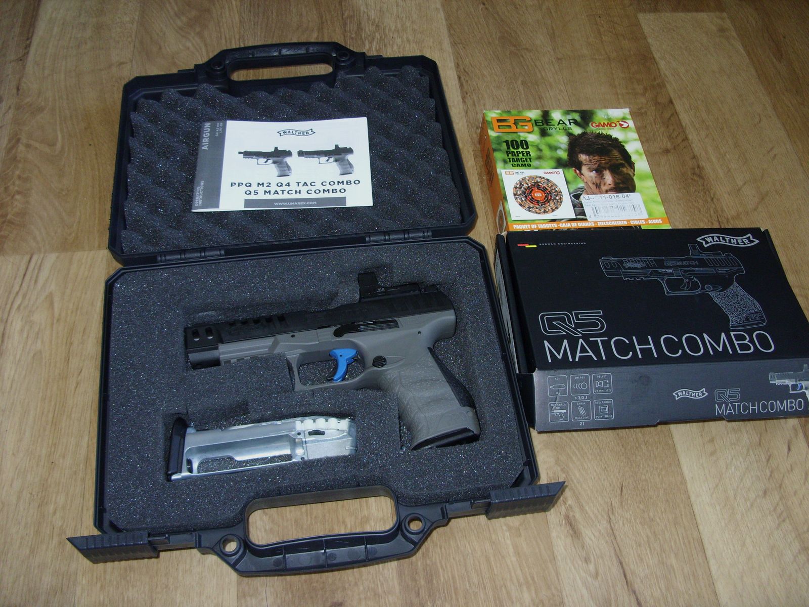 Walther Q5 Match CO2 Pistole mit Ersatzmagazin und Koffer + Zielscheiben