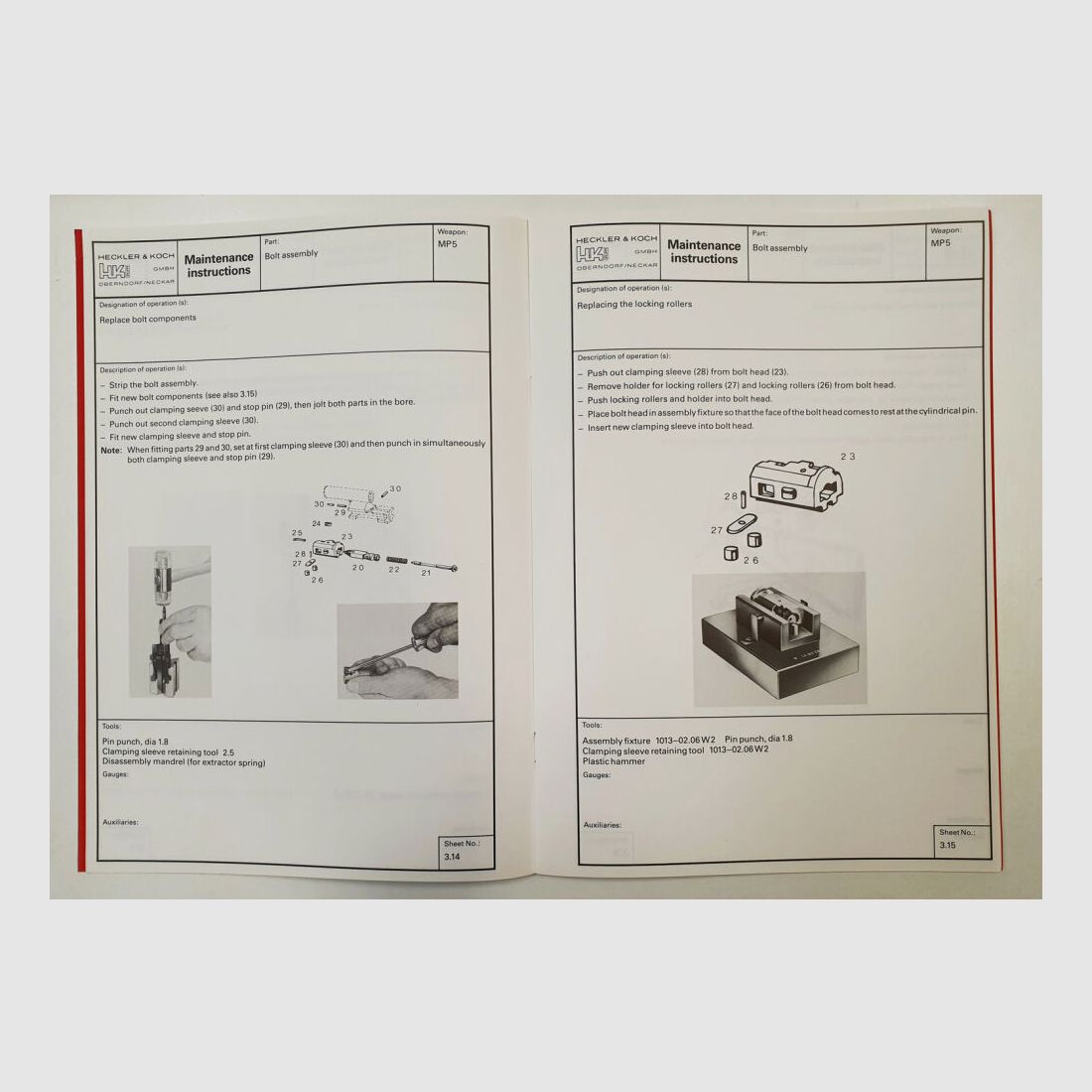 Heckler & Koch original HK MP5 SUBMACHINE GUN INSTRUCTIONS FOR MAINTENANCE AND REPAIR ID-No. 927859 ENG