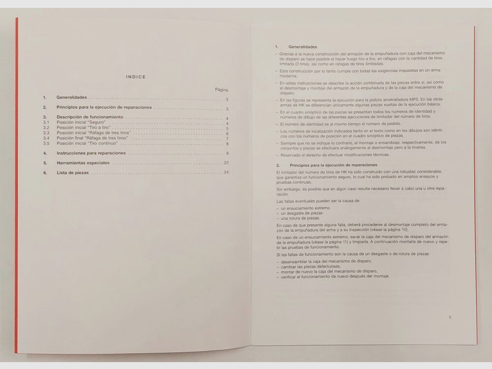 Heckler & Koch Operating Manual Heckler & Koch H&K MP5 Trigger Group in Italian