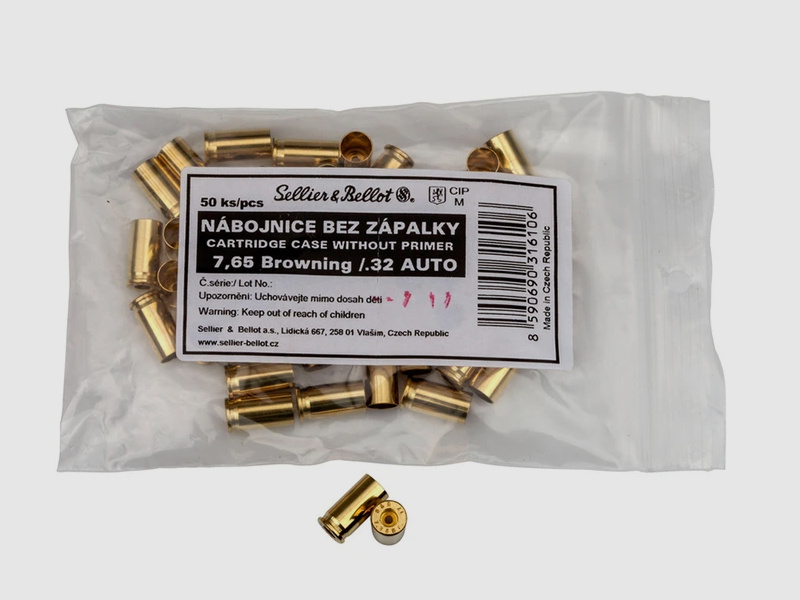 Sellier & Bellot Étuis 7,65 Browning 50 pièces