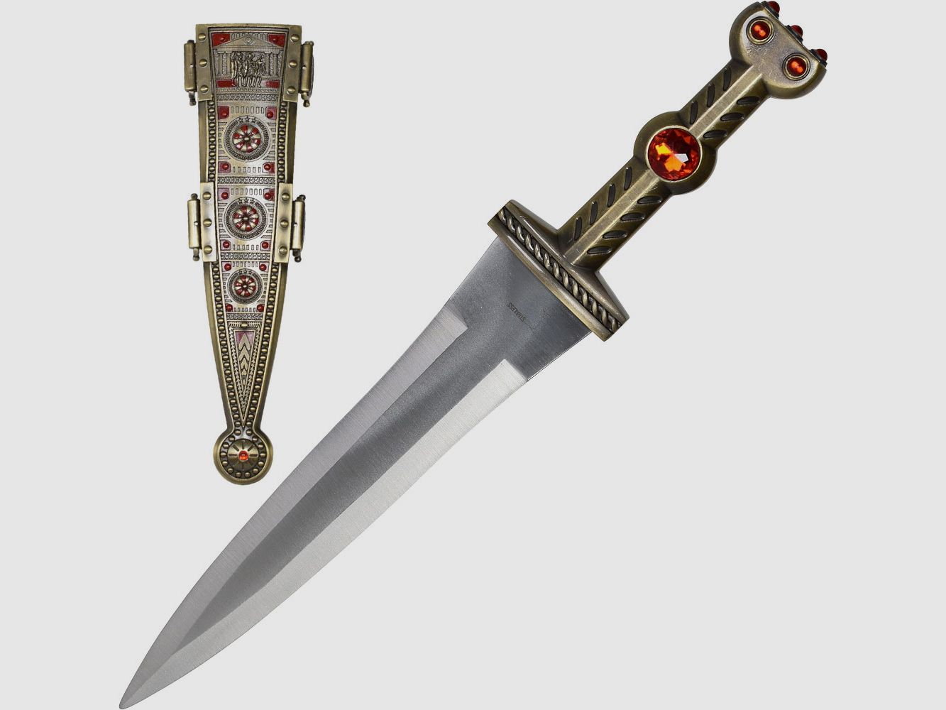 Roman dagger with scabbard in gold color