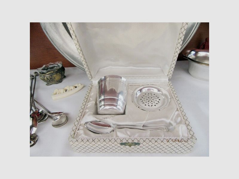 Silber Taufbecher Set Sieb Löffel Konvolut Paris England Jagdbecher