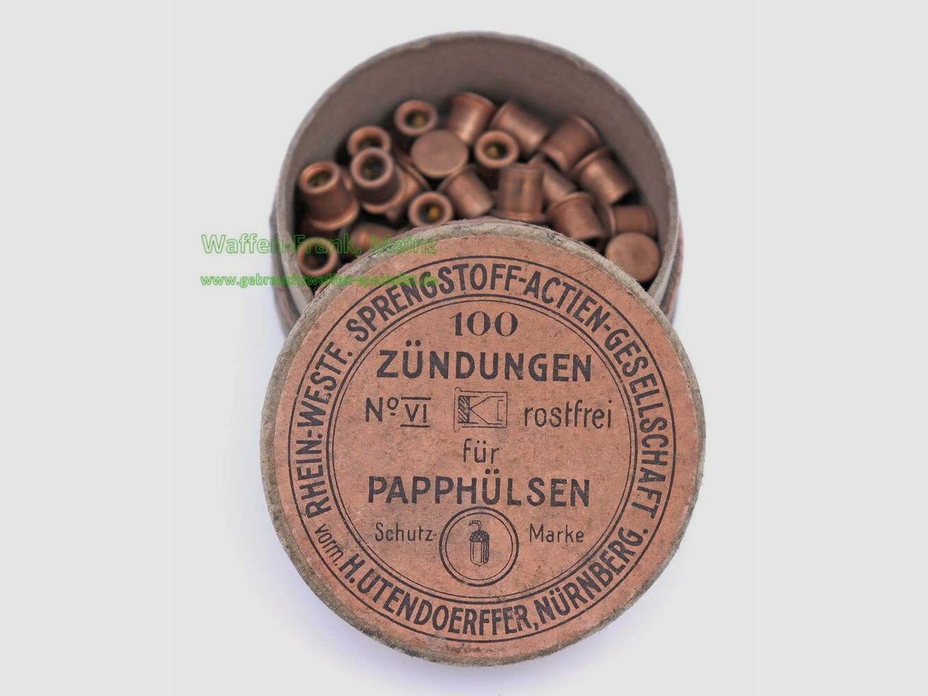 Rhein.-Westf.-Sprengstoff-A.G. Schrot-Zündhütchen für Sammler No. VI