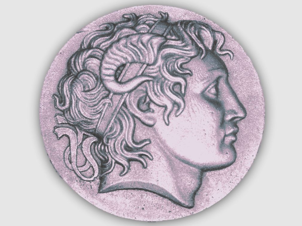 Motiv-Gürtelschnalle mit Ledergürtel seltenes klassisches Motiv  3d Flachrelief - Alexander der Große - 
