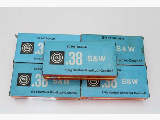 250 Schuß Geco .38 S&W mit 9,5gramm 146grs. Blei Rundkopf 5x50er Pack