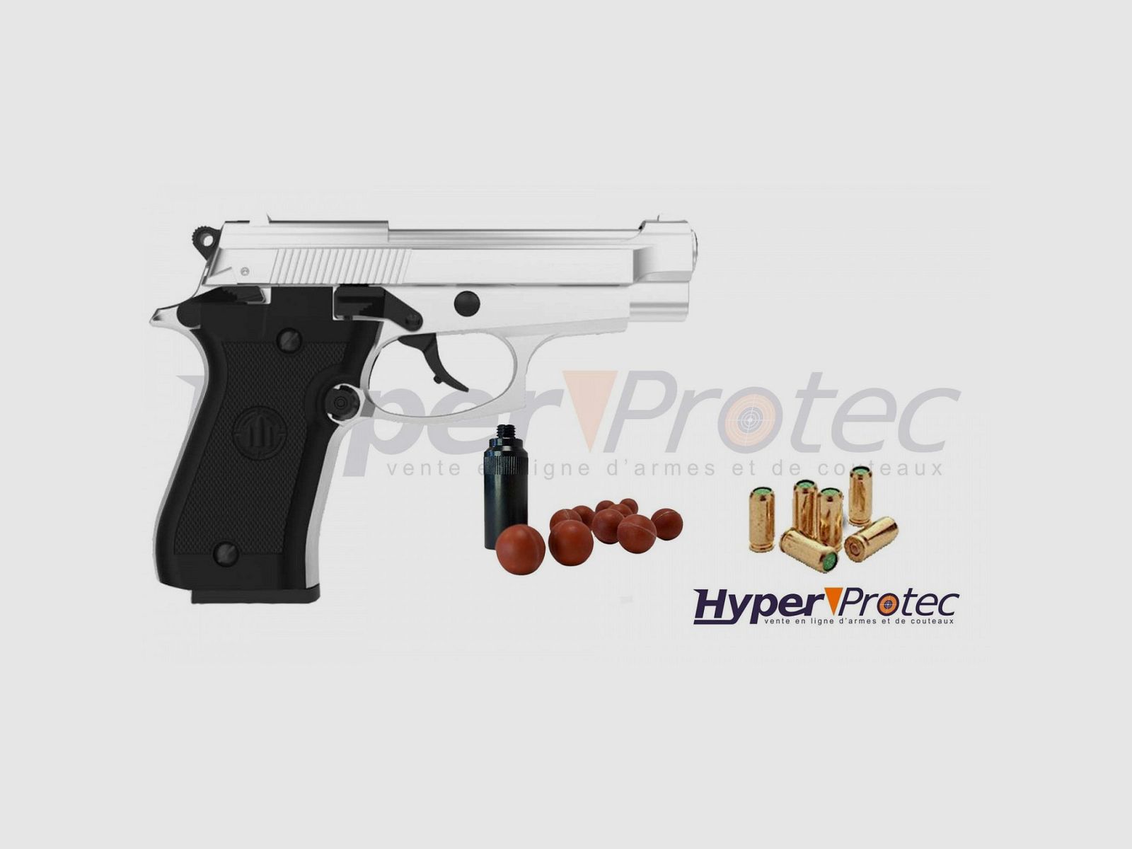 Set pistola d’allarme Bruni Mod 84, cromata