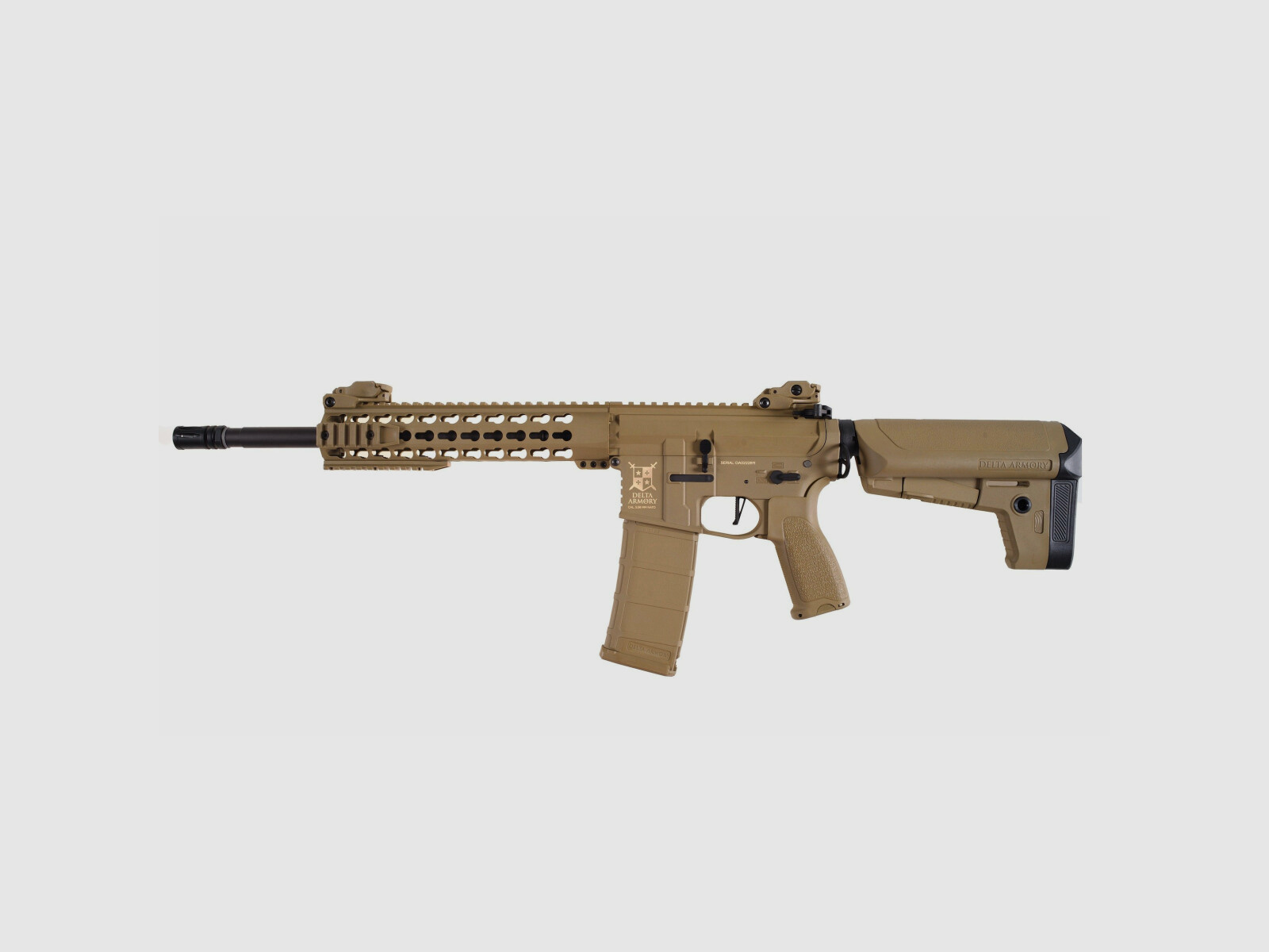 AR15 KeyMod 10 Zoll CHARLIE TAN S-AEG Softair Gewehr Frei ab 18 Jahren | Delta Armory