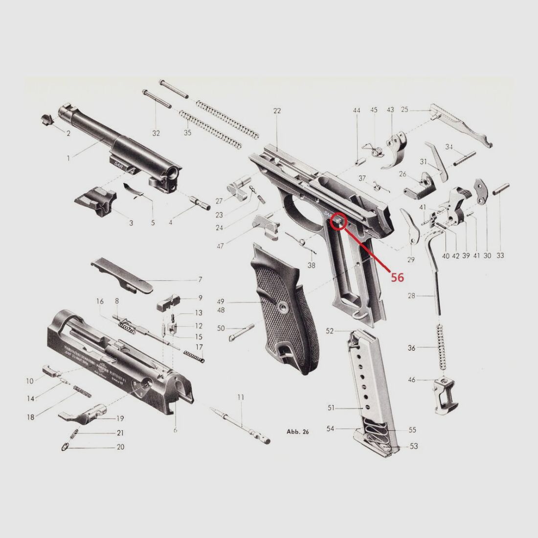 Eje de federación Walther [56] para pistola Walther P38 / P1, imagen 3 de 4