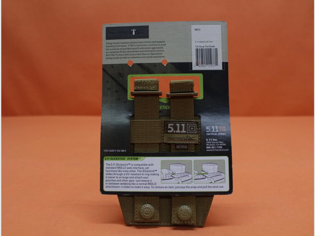 5.11 5.11 Funda para Esposas (58721) 131 Bolsa de Tierra Oscura Plana para Esposas, Sistema SlickStick