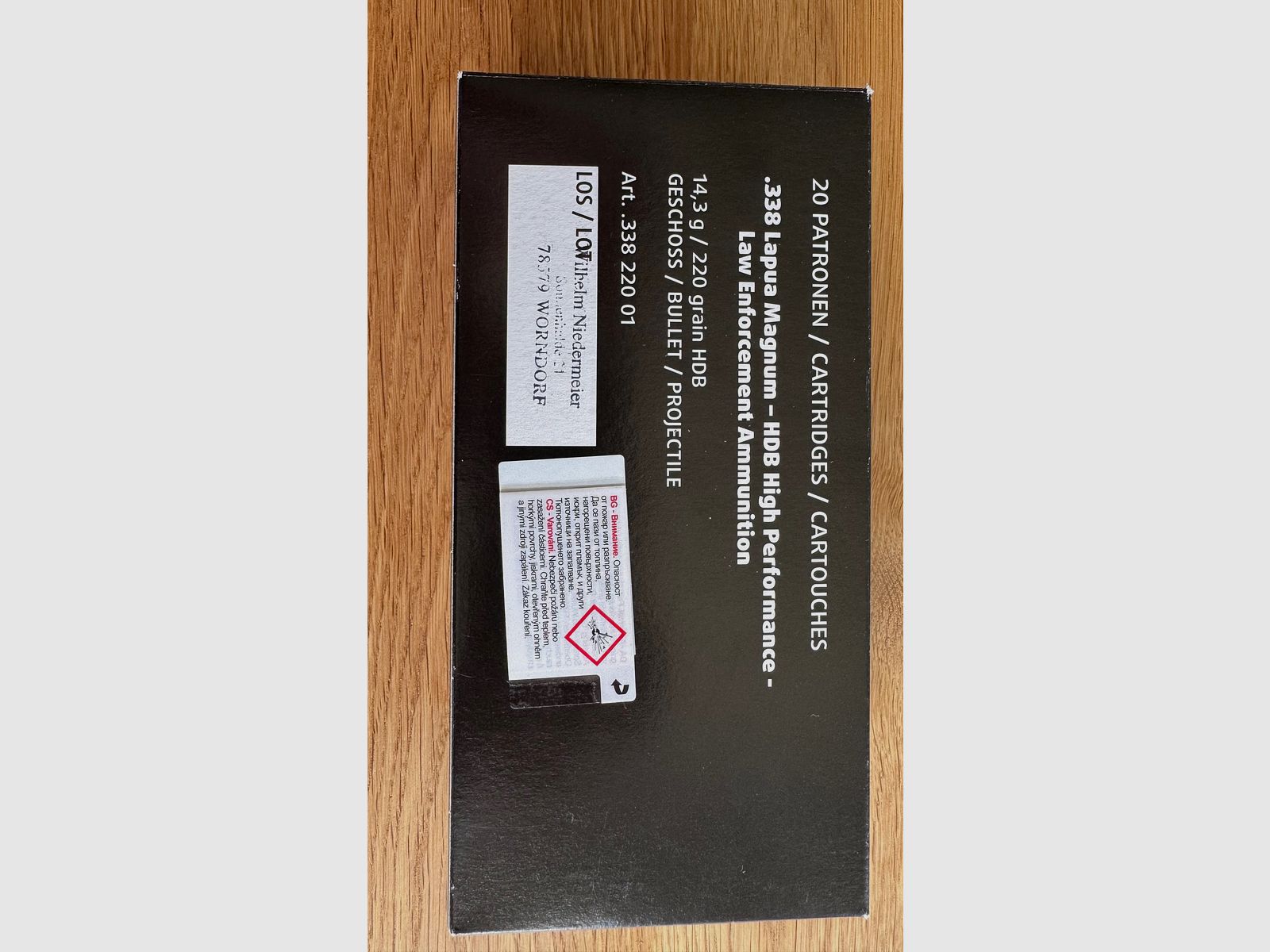     .338 Lapua Magnum Präzisionsmunition – 220gr HDB – handgeladen (Niedermeier) – 600 Schuss
