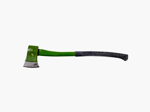 Hacha 70cm, acero, mango de fibra de vidrio, empuñadura de goma antideslizante, verde / negro - con funda
