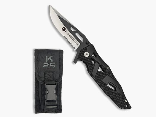 vielseitiges Taschenmesser titan-beschichtet m. Teilwellenschliff und Etui