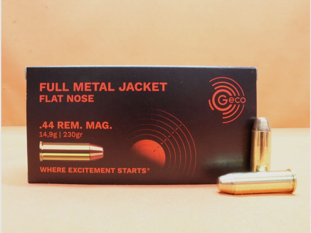 GECO Patrone .44RemMag GECO 230grs FMJ (2402931) VE 50 Patronen/ 14,9g Vollmantel-Flachkopf, Bild 1 von 2