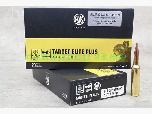 RWS Target Elite Plus 6,5 Creedmoor 143gr. 9,3g 20 pièces Prix dégressifs