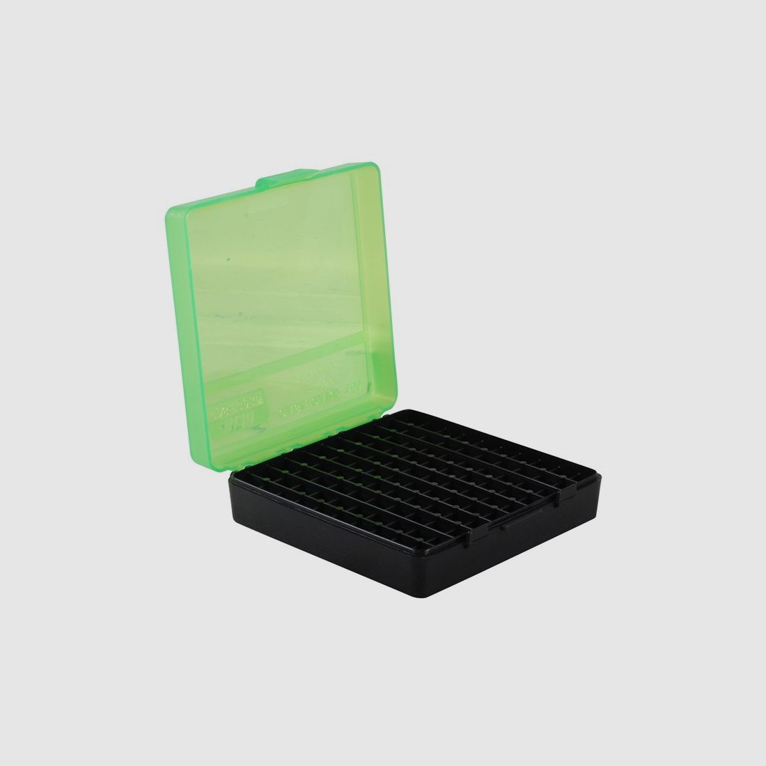 MTM scatola per cartucce P-100-9-16T verde/nera con coperchio a ribalta per 100 cartucce 9mm e inferiori.