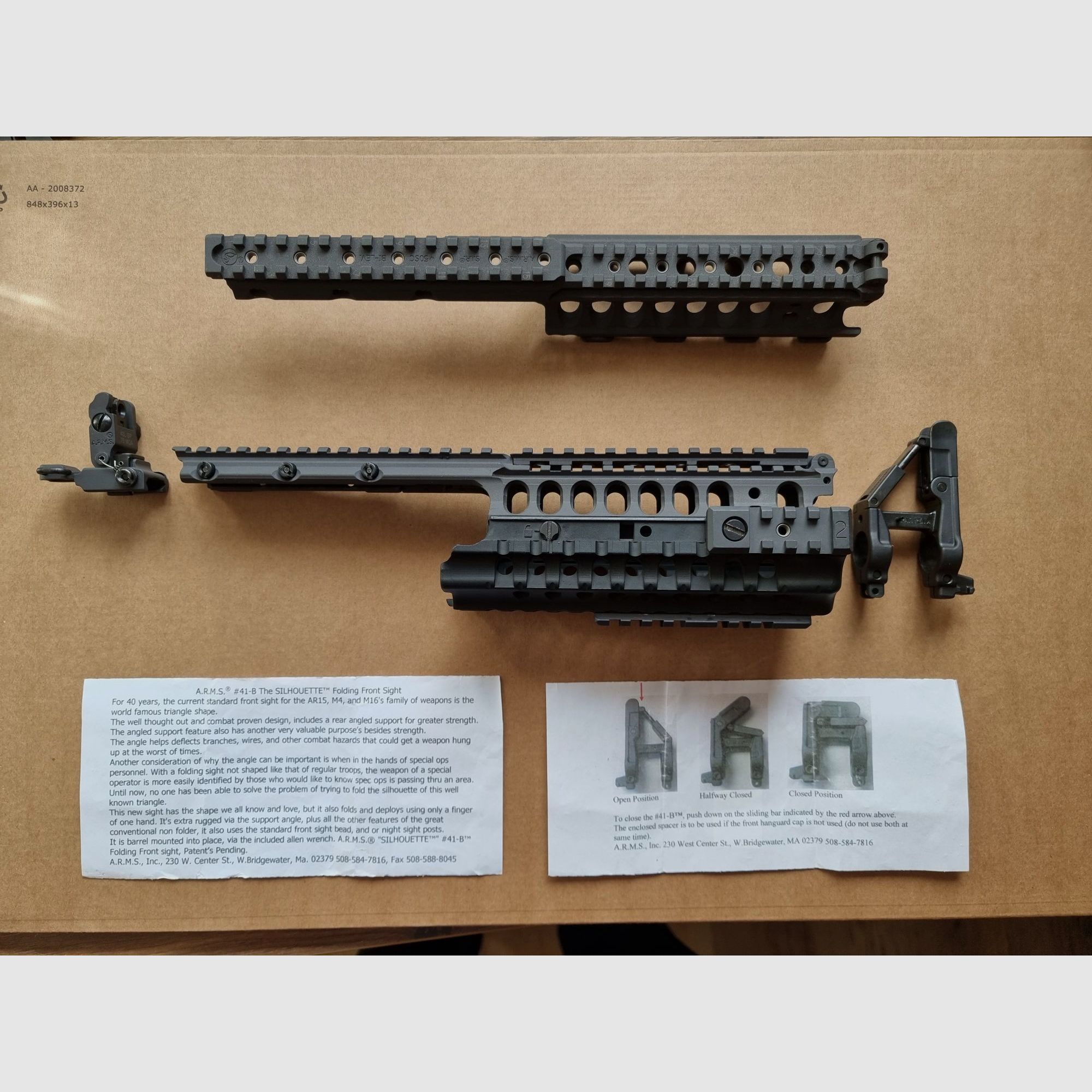 *RARA* A.R.M.S. - Sistema de riel #50-C con miras de gas plegables #41-BL y miras traseras #40-L - AR15 de los 2000