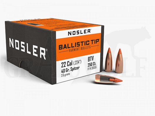 .224 / 5.6 mm 40 gr / 2.6 g Nosler Ballistic Tip Varmint Bullets 250 pieces