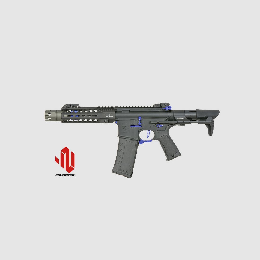 Strike Industries 7" Raiders Competition CQB S-AEG mit Eshooter ETU, blaue Elemente