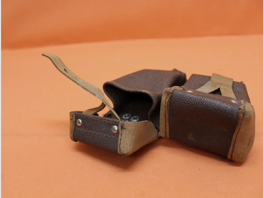 SURPLUS URSS Mosin-Nagant: Borsa per cartucce URSS in tessuto composito marrone / pelle per telaio di carico (SURPLUS come nuovo)