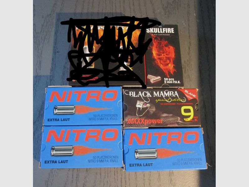 7 x 50 Stück verschiedene 9 mm PAK Patronen