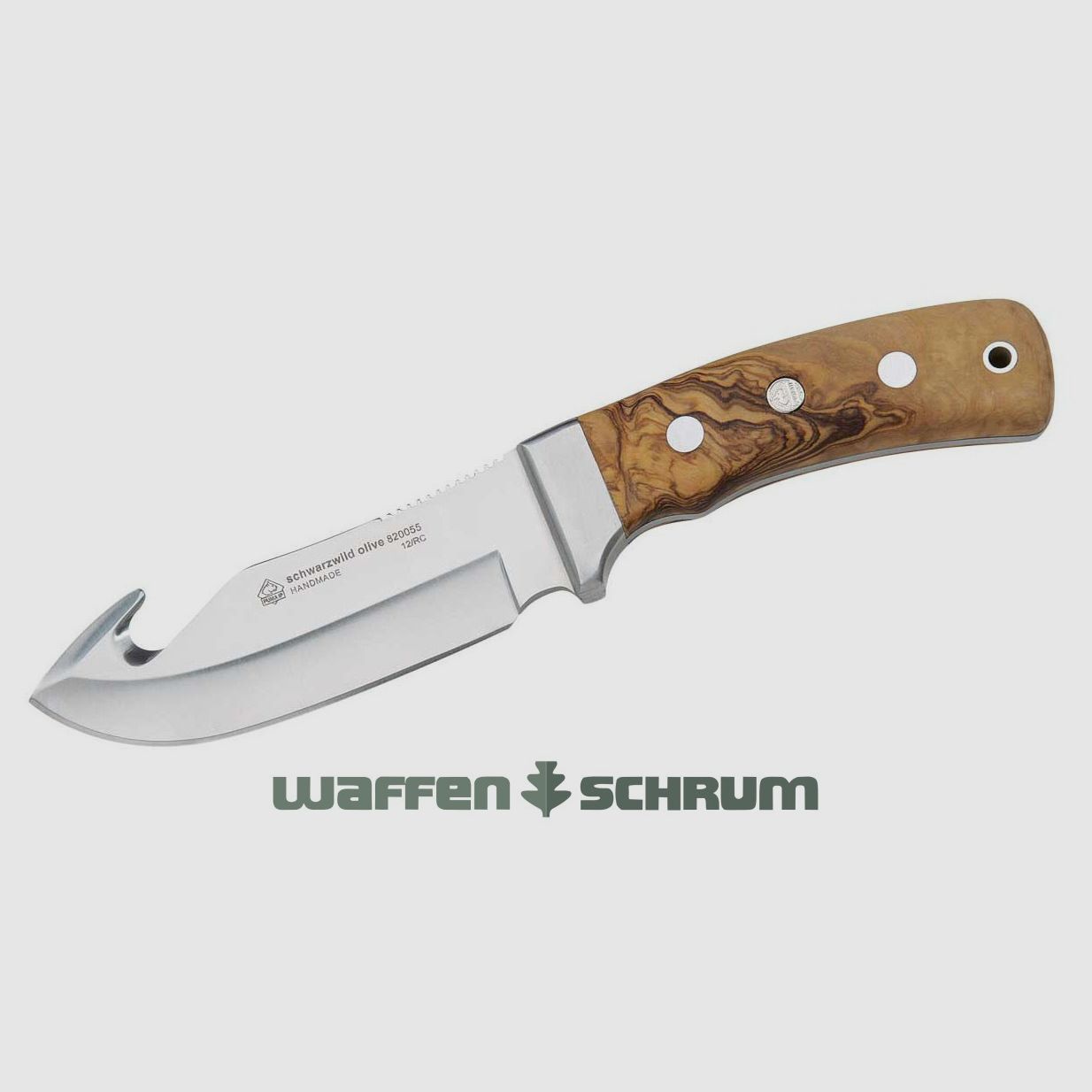Cuchillo de caza Puma jabalí oliva con hoja desgarradora
