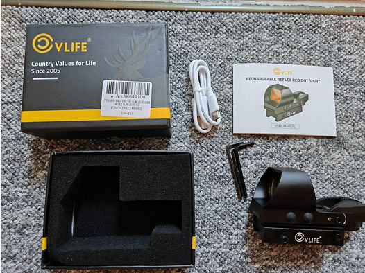 CVLIFE FoxSpook Red Dot Rotpunkt Visier 1x28x40mm | Schwarz | mit Akku per USB Anschluss aufladbar | NEU