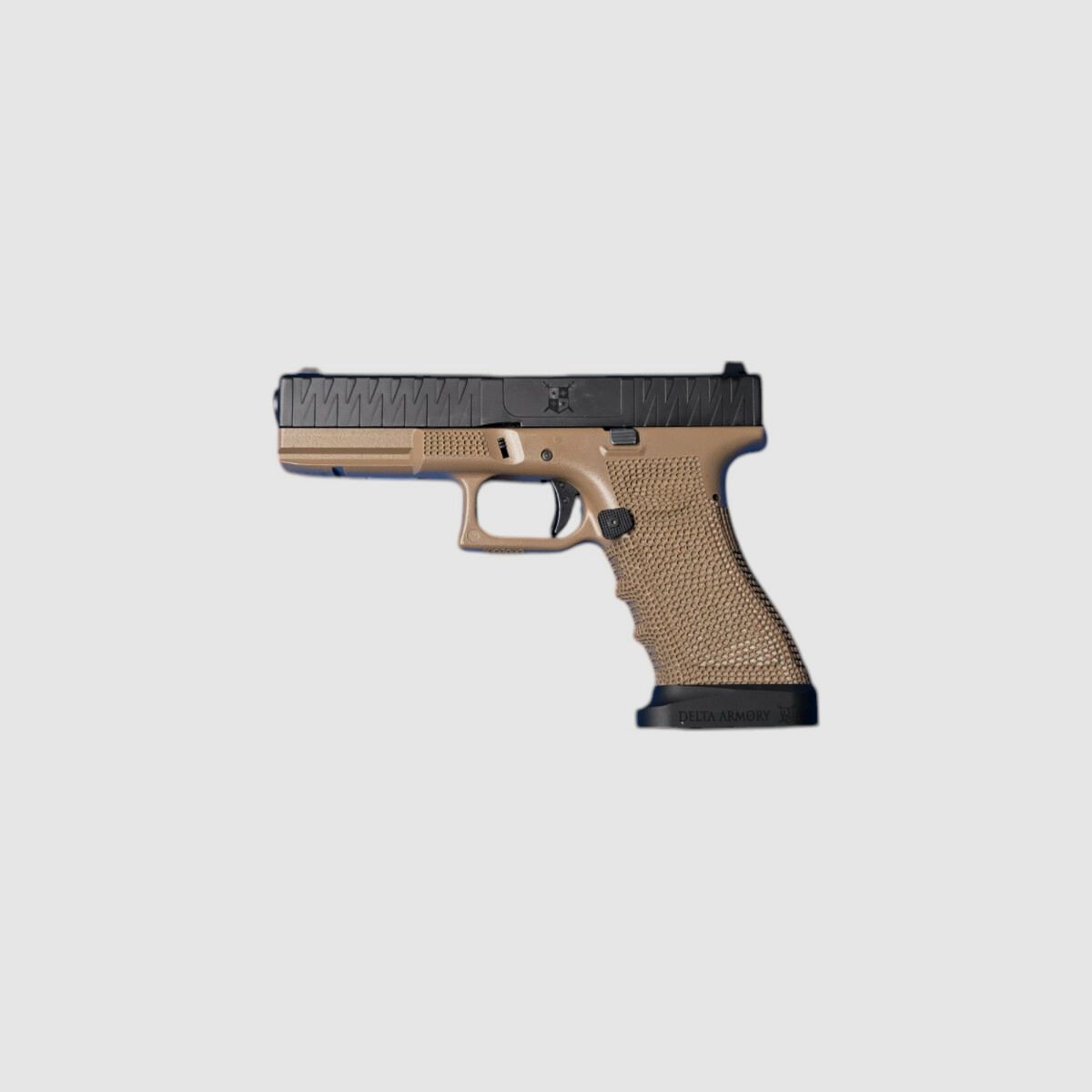 P05 GBB Airsoft Pistol with Grip Stippling in Tan | Delta Armory