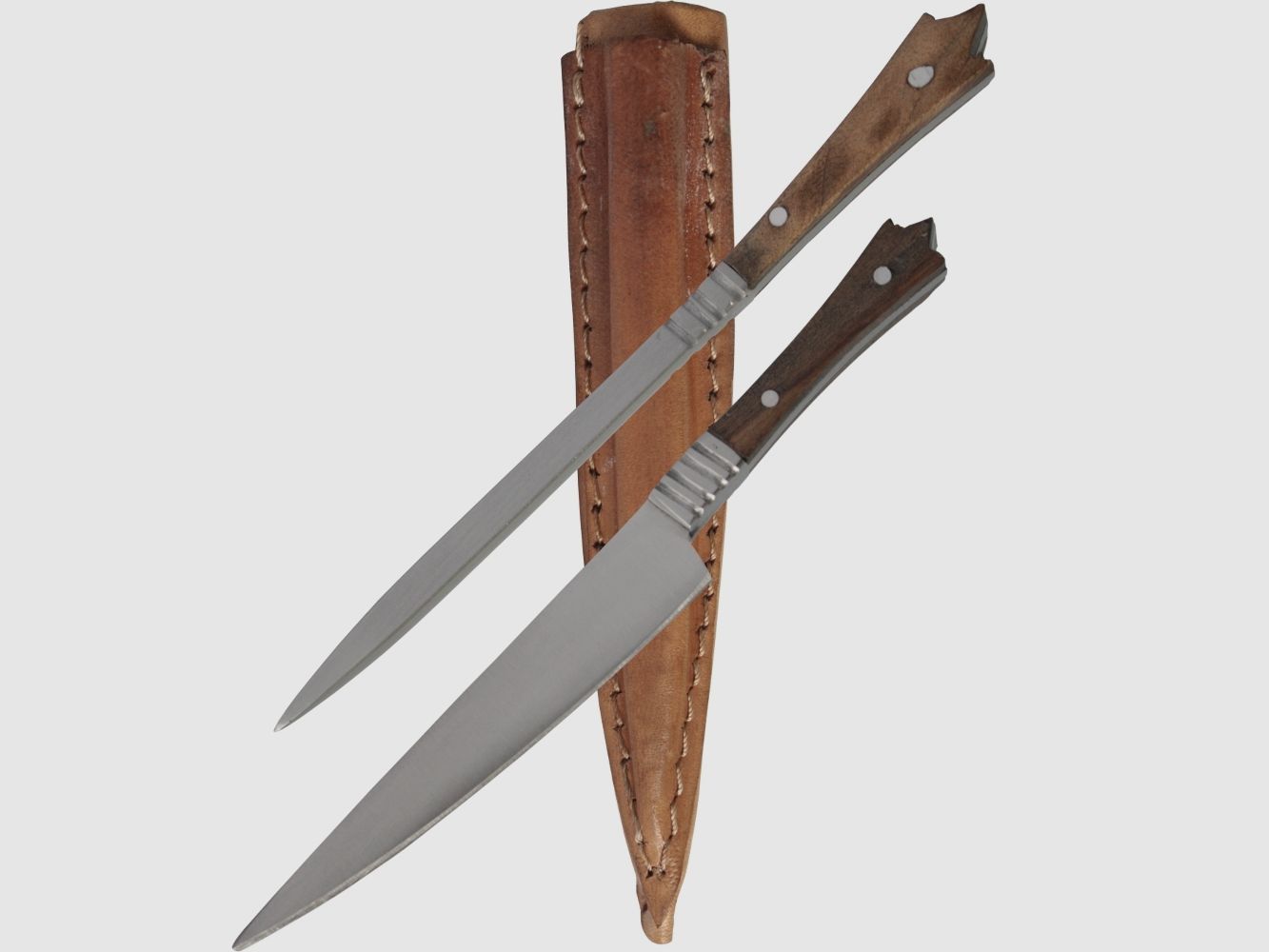 Mittelalter Besteck Set Messer + Pfriem Holz-Griff Lederscheide