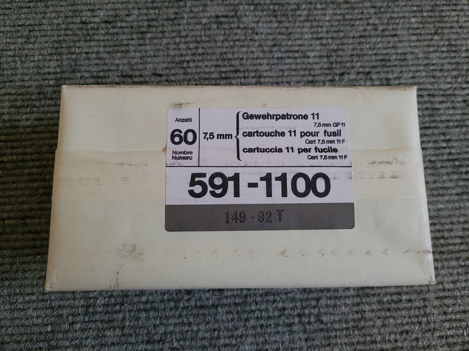 480 disparos VM FMJ 7,5x55 suizo GP 11 fabricación militar suiza original