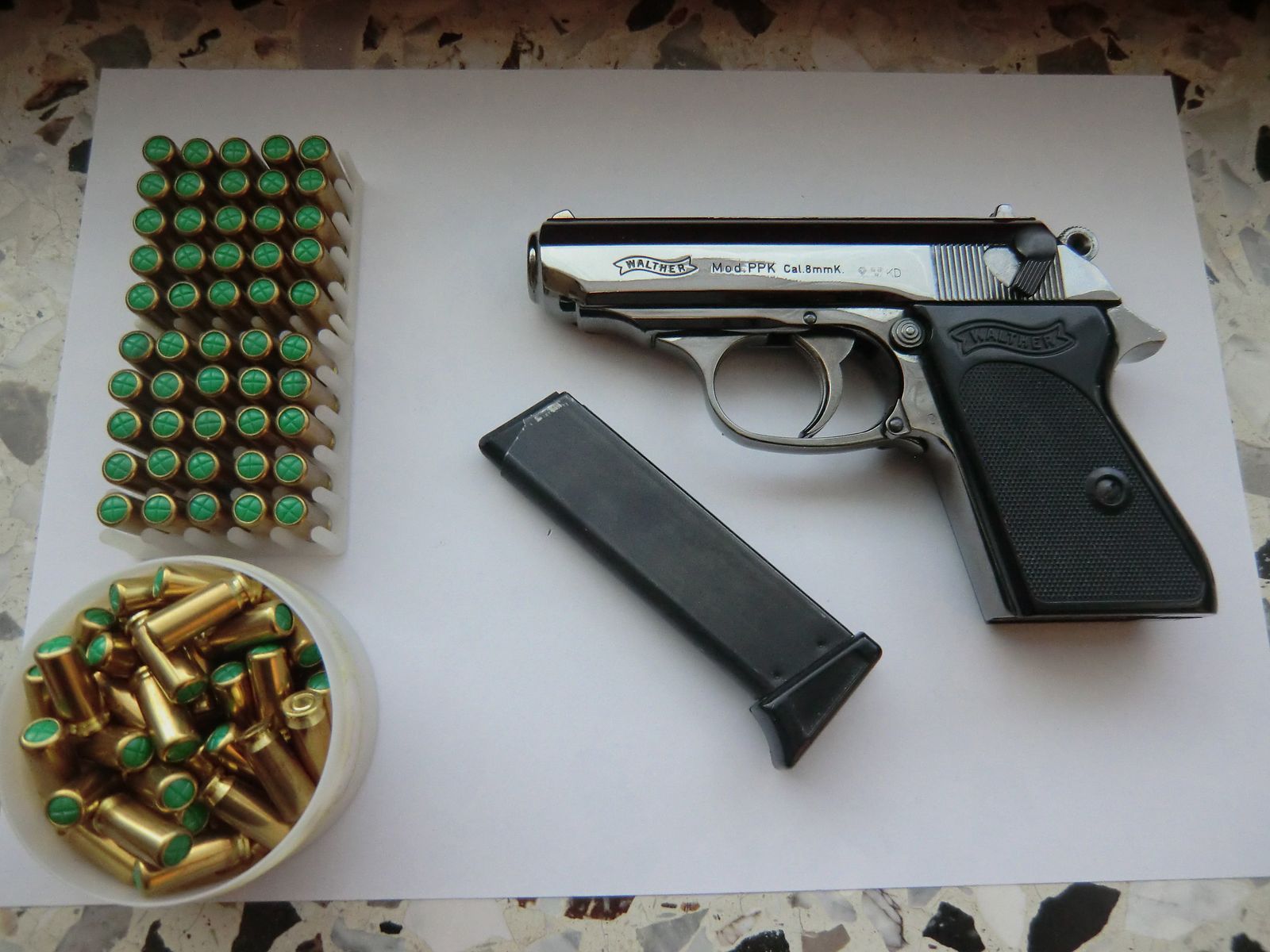 Walther PPK PTB 502 8mm K -  SCHWARZ-CHROM - seltenes Sammlerstück in neuwertigen Zustand + 159 x  8mm Platzpatr.