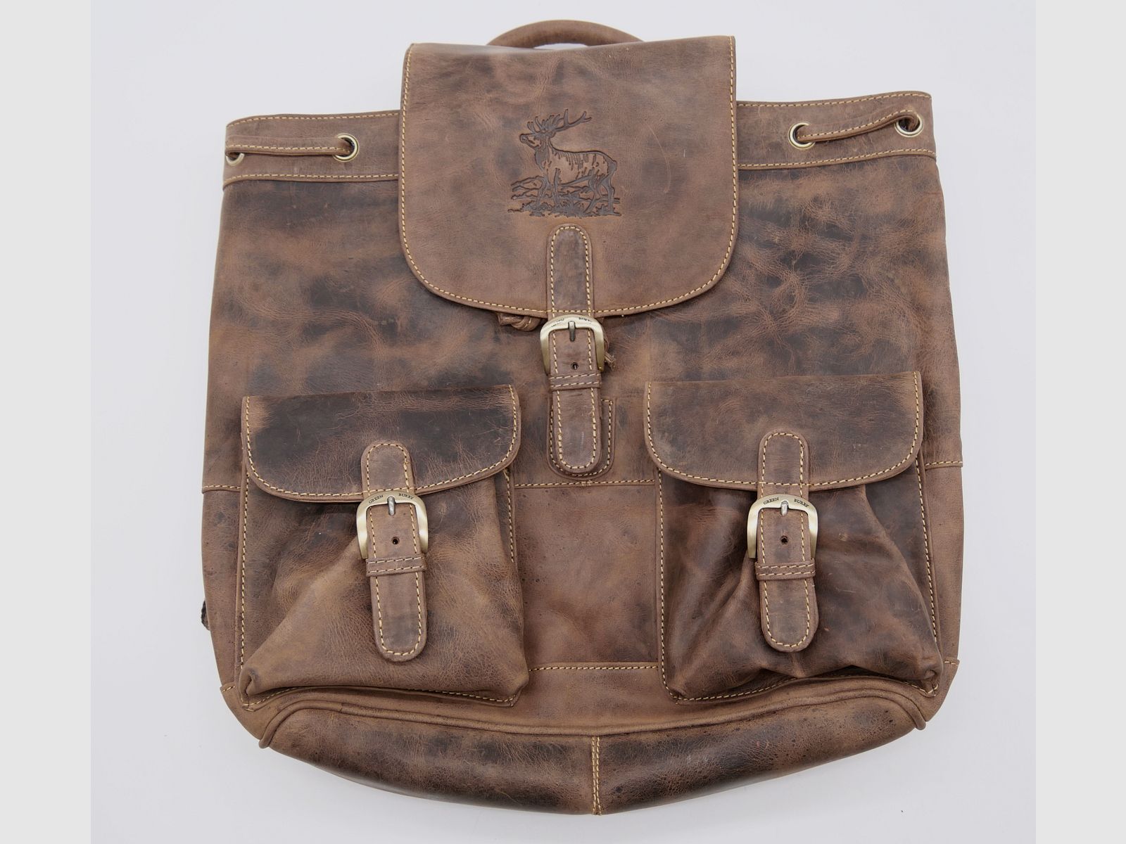 Sac à dos en cuir Greenburry avec embossage de cerf marron 1711-STAG3-25