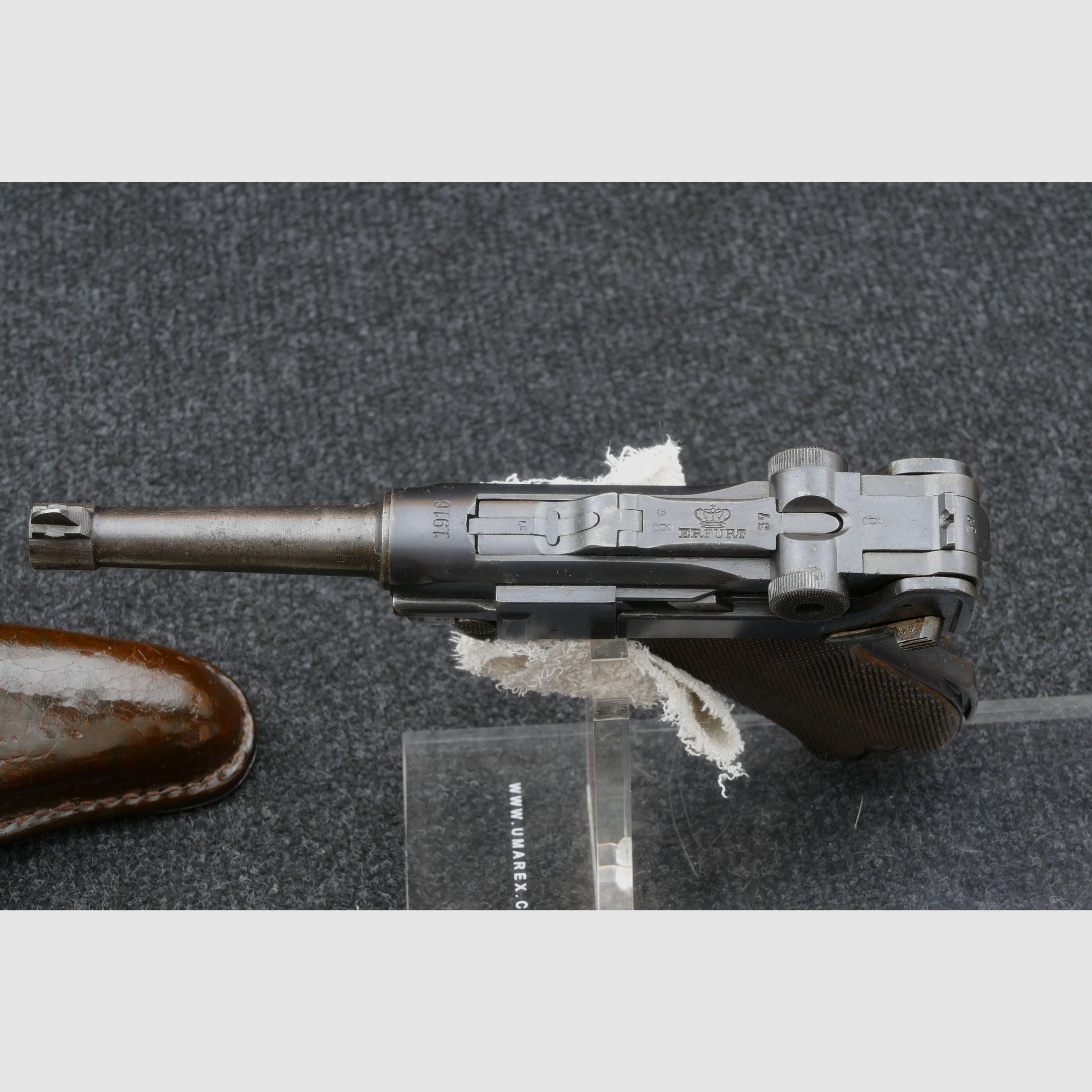 Pistole 08 aus Fertigung der Königlich Preußischen Gewehrfabrik Erfurt, Herstellungsjahr 1916, im Kaliber 9 mm Luger / 9x19. WHB9, Bild 3 von 20