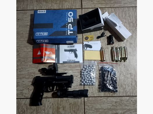 Hdp50 Tp50 T4E RAM .50  Gen 2 mit Visier Rot Grün Punkt Top Mount Scope + CO2 Kapseln + Flashlight Zoom Strobo + Alu Kugeln Rubberballs neu 
