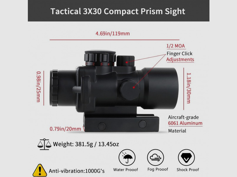 3X30mm Rotpunktvisier mit 20mm Schiene für Jagd, Outdoor, Ziel